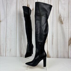 Mark Fisher Over The Knee Boots Pointed Toe Pull On OTK Chic Boot Black Size 5.5